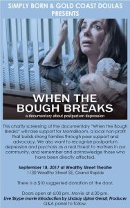 Movie poster for When the Bough Breaks with photo of a distressed mom holding a stuffed bear grabbing a crib