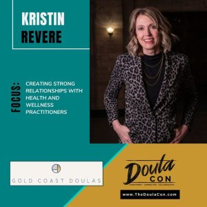 Doula Con promotional graphic with photo of Kristin Revere